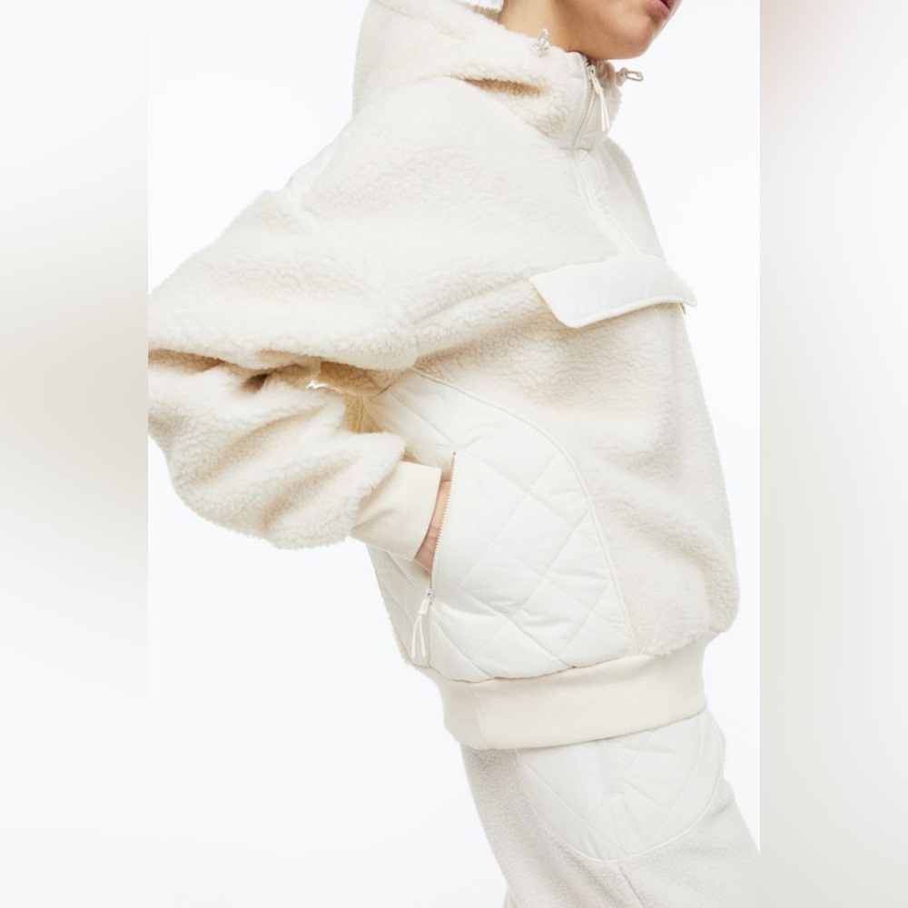 H&M Move Teddy Sherpa Fleece Jacket Half Zip Cream